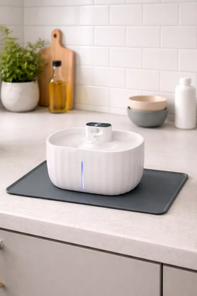 Fuente automática para gatos PRETTYPAW inalámbrica con sensor de movimiento y depósito de agua grande